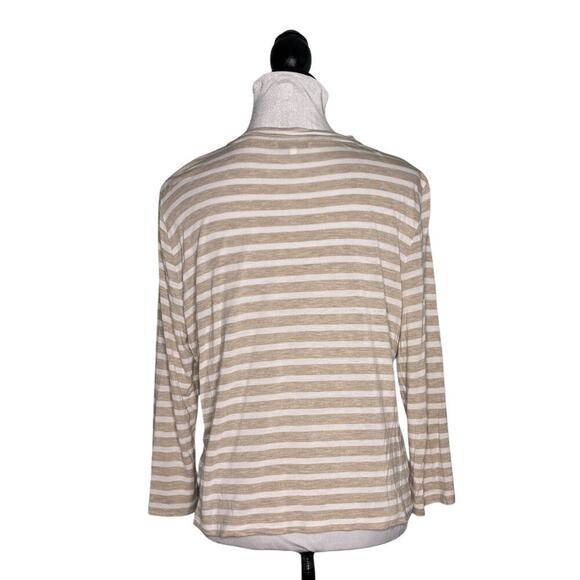 Vince Round Neck Long Sleeve Striped Knit Top Tan White Size Large - Picture 6 of 10